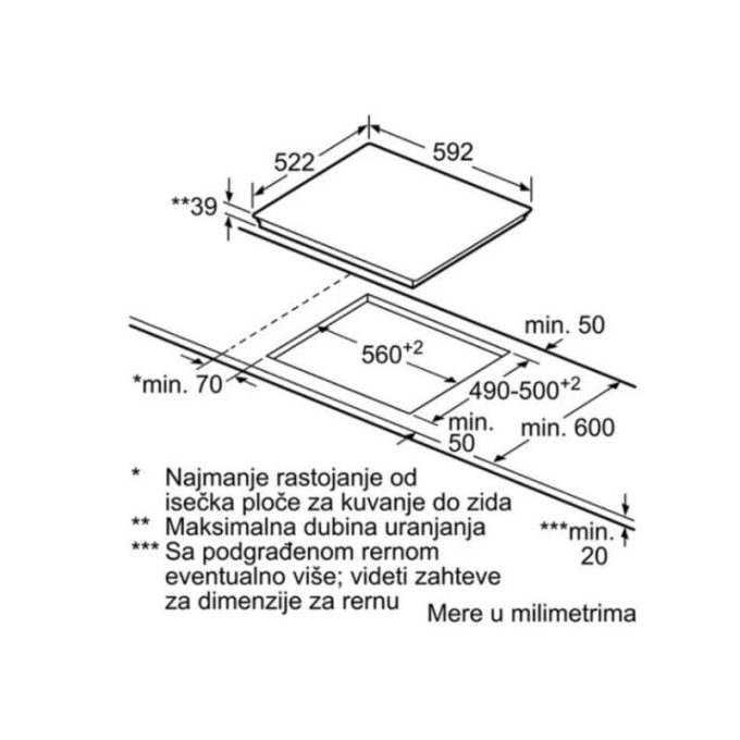 Bếp hồng ngoại Bosch PKE611C17E 4 Kích thước của Bếp hồng ngoại Bosch PKE611C17E
