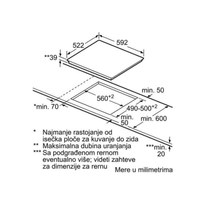 Bếp hồng ngoại Bosch PKM611B17E 3 Kích thước của Bếp hồng ngoại Bosch PKM611B17E