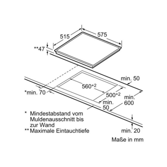 Bếp hồng ngoại Bosch PKN645T14 3 Kích thước của Bếp hồng ngoại Bosch PKN645T14
