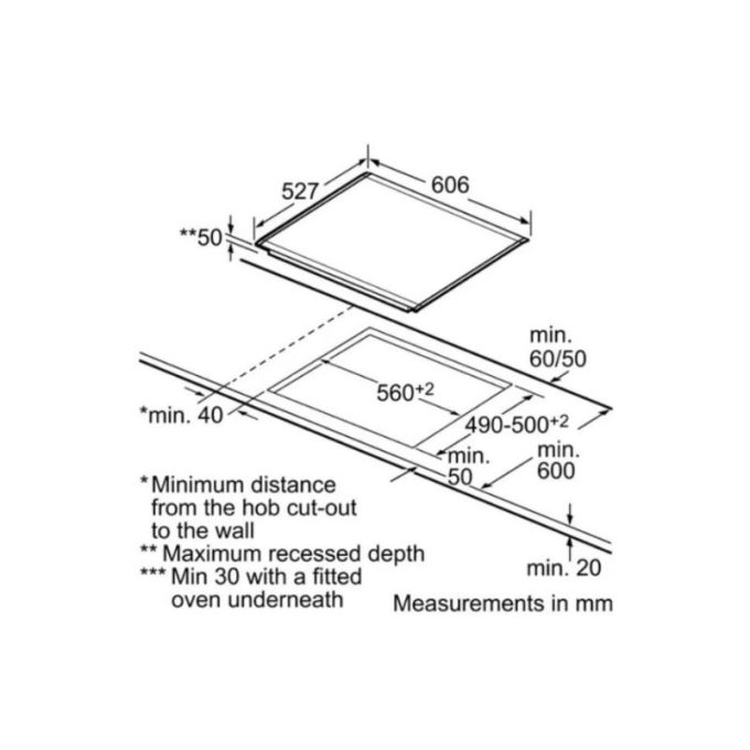 Bếp từ kết hợp hồng ngoại Bosch PIN675N14E 2 Kích thước của Bếp từ kết hợp hồng ngoại Bosch PIN675N14E