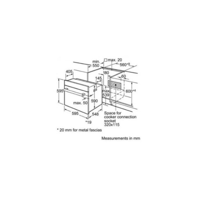 Lò nướng Bosch HBA13B254A 2 Kích thước của Lò nướng Bosch HBA13B254A