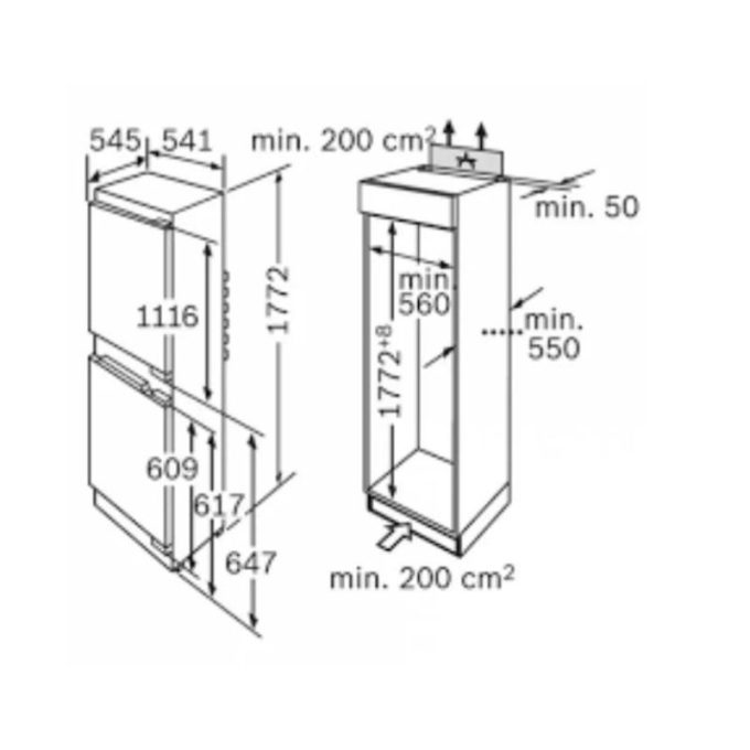 Tủ lạnh Bosch KIS38A51 3 Kích thước của Tủ lạnh Bosch KIS38A51