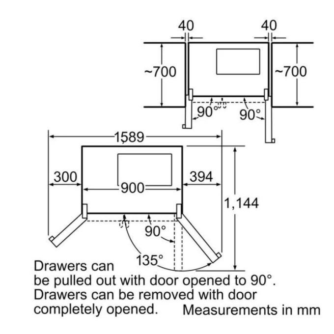 Kích thước của Tủ lạnh Side By Bosch KAN56V40NE