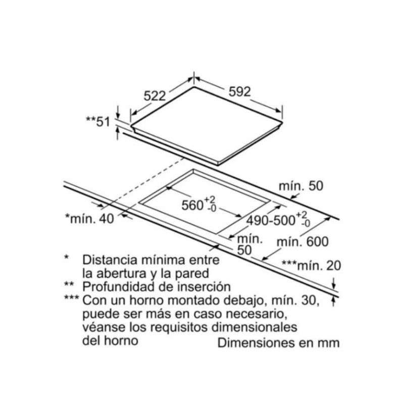 Kích thước của Bếp từ Bosch PID651FC1E Kích thước của Bếp từ Bosch PID651FC1E