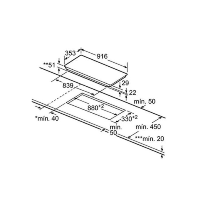 Bếp từ Bosch PIL975N14E 3 Kích thước của Bếp từ Bosch PIL975N14E