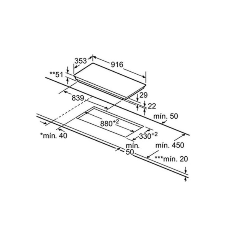 Kích thước của Bếp từ Bosch PIL975N14E Kích thước của Bếp từ Bosch PIL975N14E
