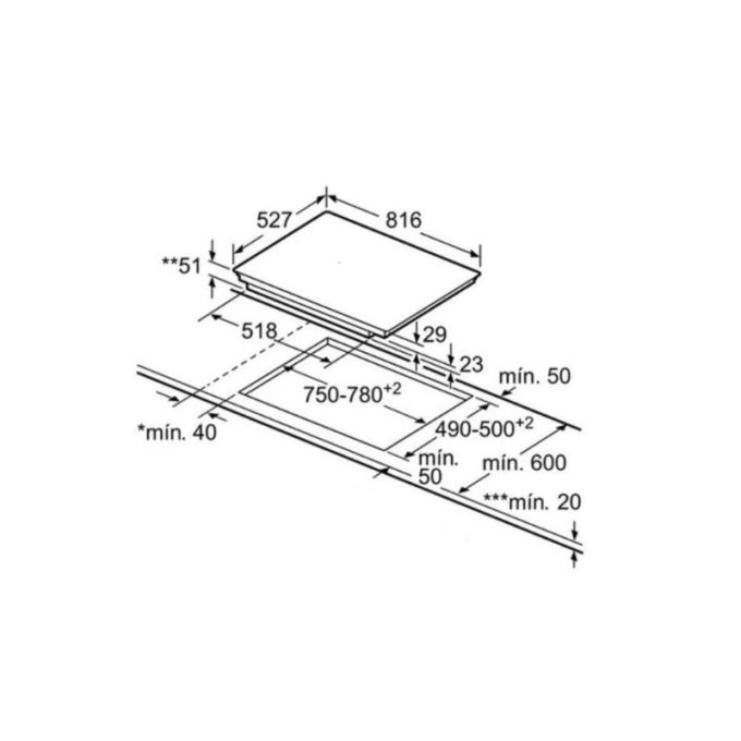 Bếp từ Bosch PIP875N17V 4 Kích thước của Bếp từ Bosch PIP875N17V