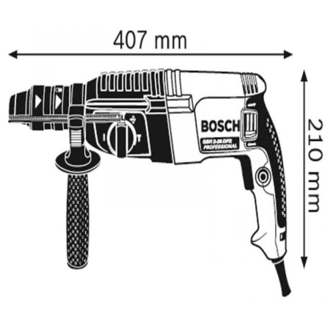 Máy khoan búa bê tông Bosch GBH 2-26 DFR Professional 4 Kích thước máy khoan búa bê tông Bosch GBH 2-26 DFR Professional