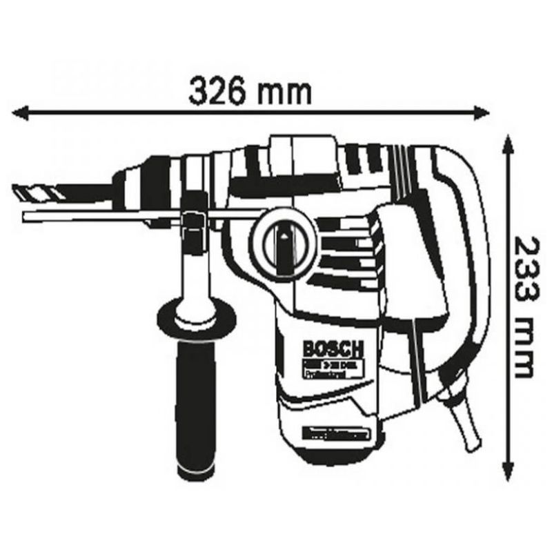Kích thước máy khoan búa bê tông Bosch GBH 3-28 DRE Professional Kích thước máy khoan búa bê tông Bosch GBH 3-28 DRE Professional