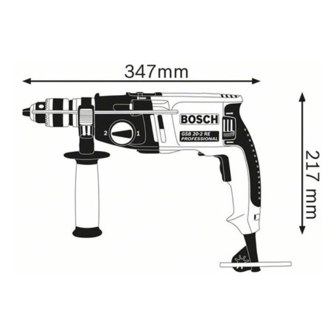 Kích thước máy khoan động lực Bosch GSB 20-2 RE Professional