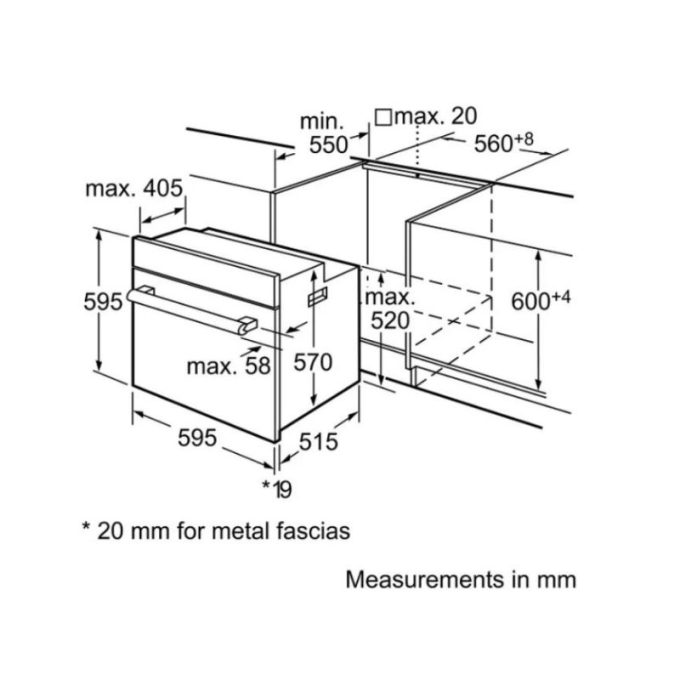 Lò nướng Bosch HBA42R350E 4 Kích thước của Lò nướng Bosch HBA42R350E