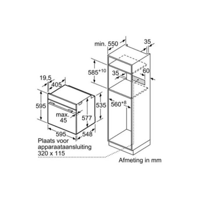 Lò nướng Bosch HBG676ES1 4 Kích thước của Lò nướng Bosch HBG676ES1