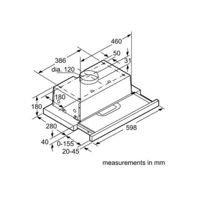Kích thước của Máy hút mùi âm tủ Bosch DHI623SG