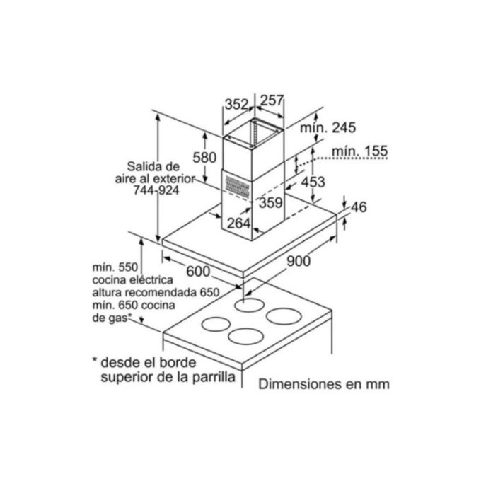 Kích thước của Máy hút mùi đảo Bosch DIB091K50