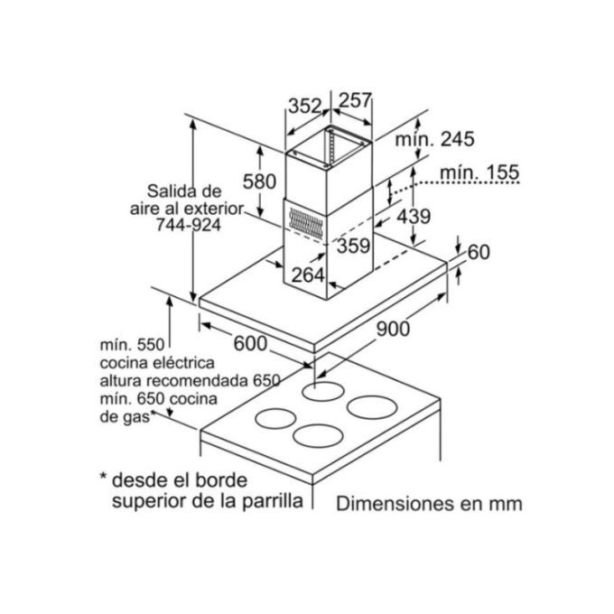 Kích thước của Máy hút mùi đảo Bosch DIB097A50