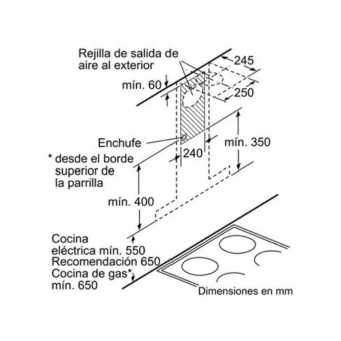 Máy hút mùi treo tường Bosch DWB07W651 4 Kích thước của Máy hút mùi treo tường Bosch DWB07W651