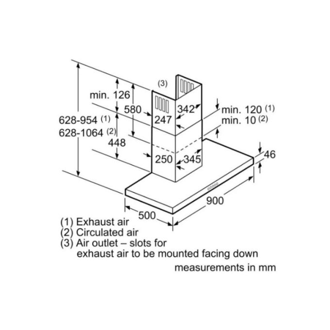Kích thước của Máy hút mùi treo tường Bosch DWB091K50