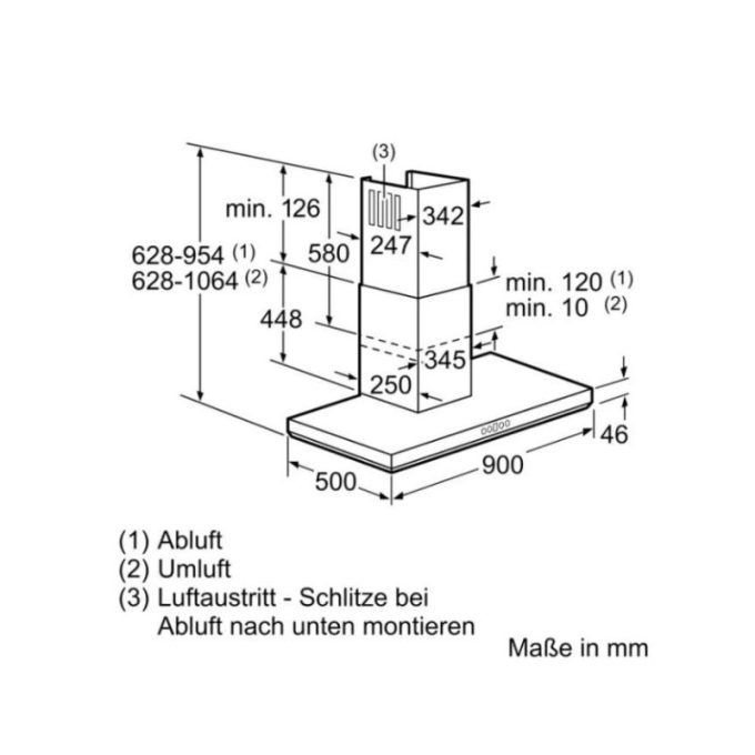 Máy hút mùi treo tường Bosch DWB091U51 3 Kích thước của Máy hút mùi treo tường Bosch DWB091U51