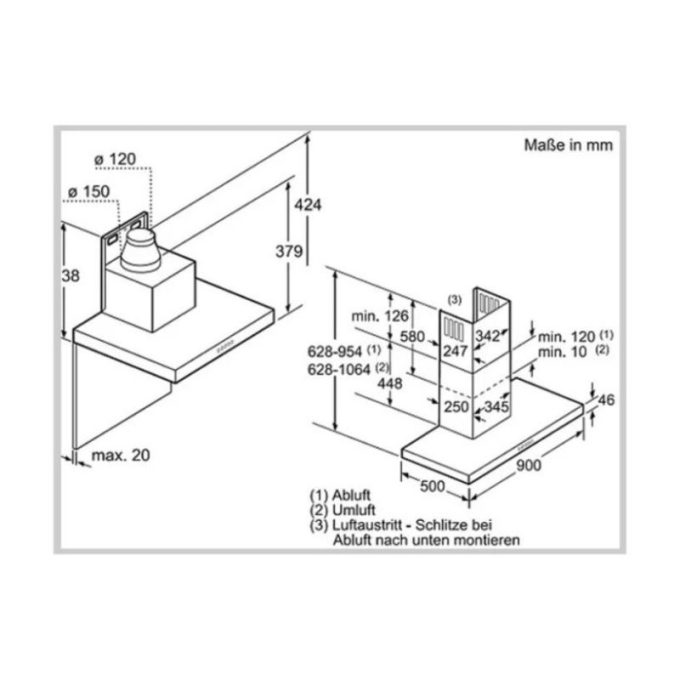 Kích thước của Máy hút mùi treo tường Bosch DWB098J50