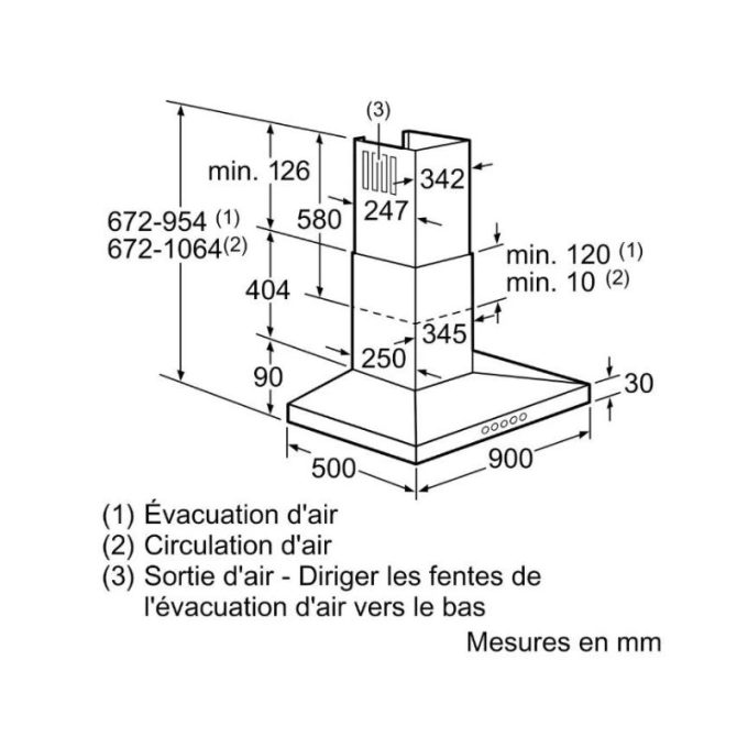 Kích thước của Máy hút mùi treo tường Bosch DWW097A50
