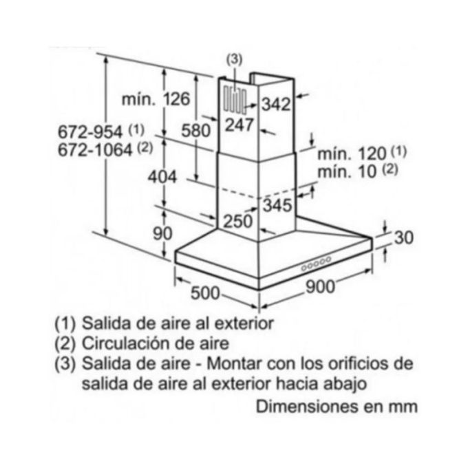 Máy hút mùi treo tường Bosch DWW098E50 3 Kích thước của Máy hút mùi treo tường Bosch DWW098E50