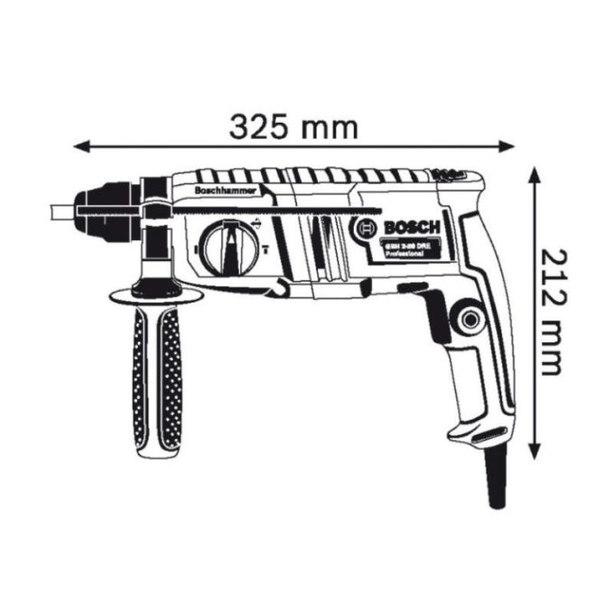 Máy khoan búa Bosch GBH 2-20 DRE 4 Kích thước máy khoan búa Bosch GBH 2-20 DRE