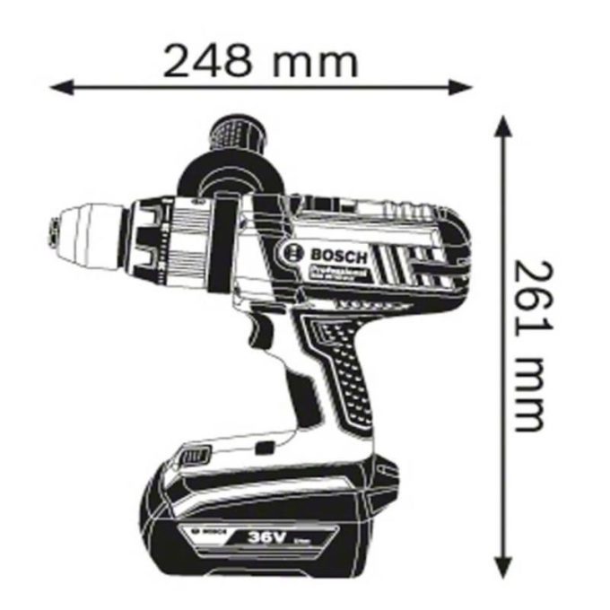 Máy khoan / Máy khoan không dây Bosch GSB 36 VE-2-LI (2 X 2.0 Ah) 4 Kích thước máy khoan / Máy khoan không dây Bosch GSB 36 VE-2-LI (2 X 2.0 Ah)