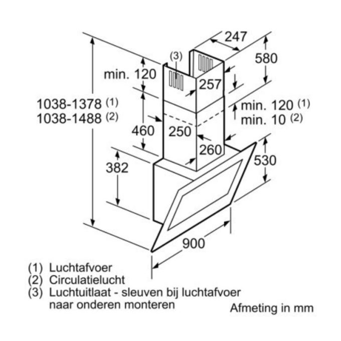 Máy hút mùi Bosch DWK098G60 3 Kích thước Máy Hút Mùi Bosch DWK098G60