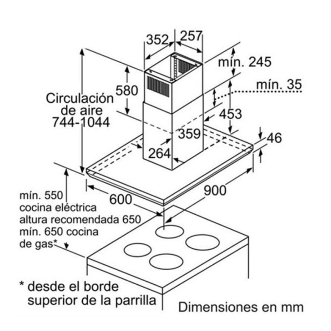 Máy hút mùi Bosch DIB098E50 3 Kích thước Máy Hút Mùi Bosch DIB098E50