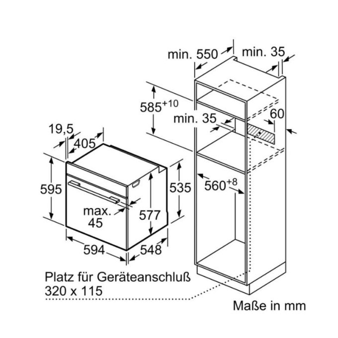 Kích thước Lò Nướng Kèm Hấp Bosch HSG636BS1