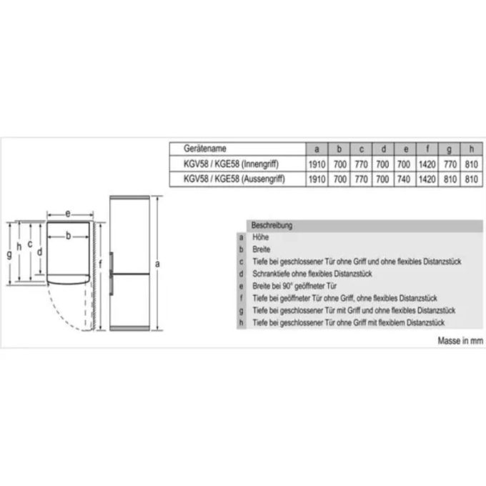 Tủ lạnh Bosch KGV58VL31S 4 Kích thước tủ lạnh Bosch KGV58VL31S