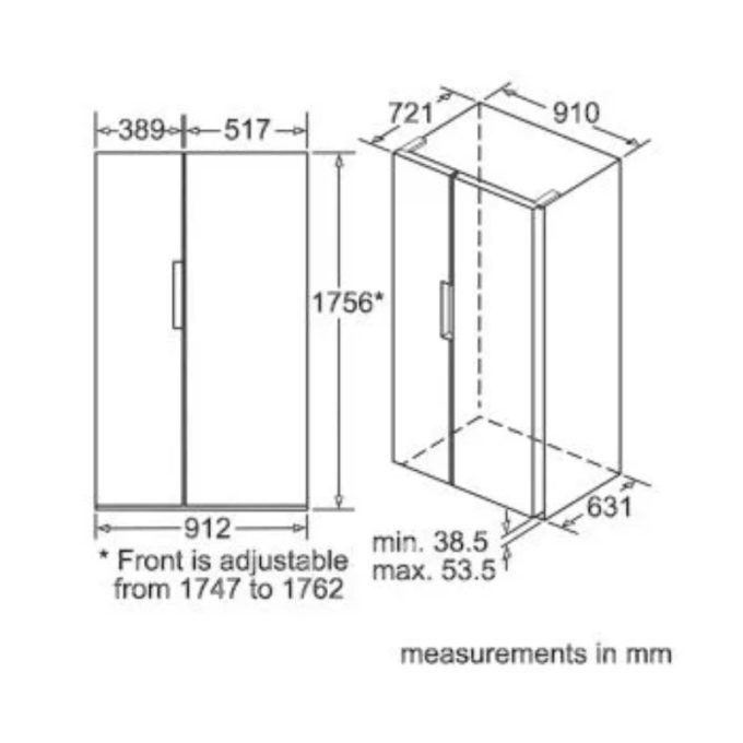Kích thước tủ lạnh side by side Bosch KAN92LB35