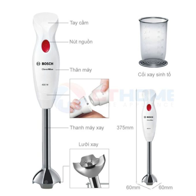 Máy xay cầm tay Bosch MSM24100 3 Kích thước máy xay cầm tay Bosch MSM24100