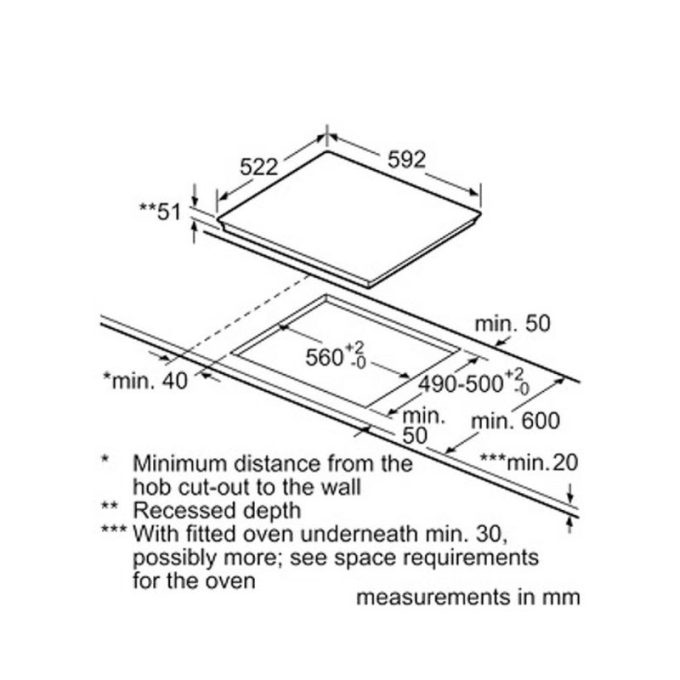 Kích thước Bếp từ 4 vùng nấu Bosch PIE631FB1E