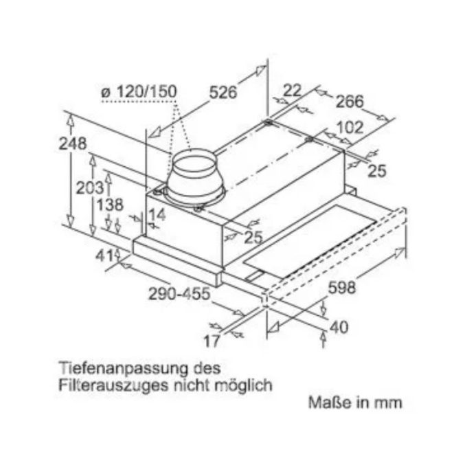 Kích thước máy hút mùi âm tủ Bosch DFL063W50