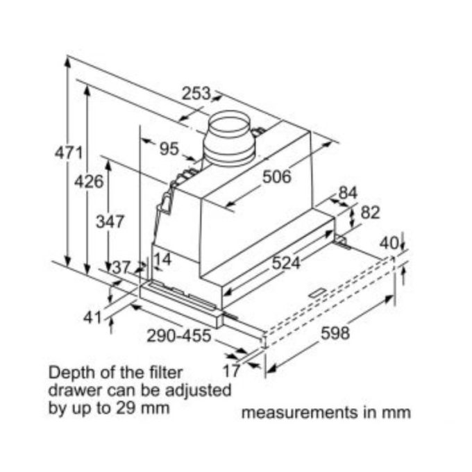 Máy hút mùi âm tủ Bosch DFS067A50 3 Kích thước máy hút mùi âm tủ Bosch DFS067A50