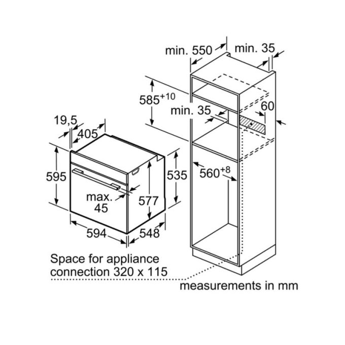 Lò nướng Bosch HBG655HS1A 3 Kích thước Lò nướng Bosch HBG655HS1A