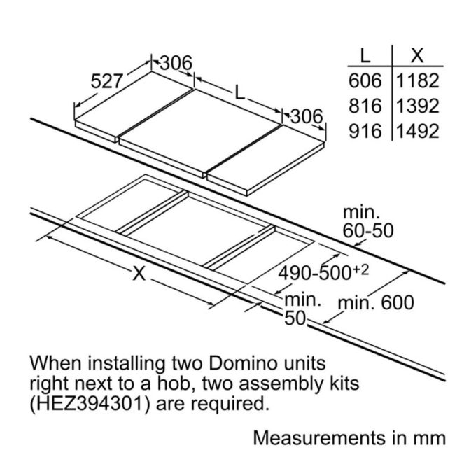 Bếp gas domino Bosch PRA3A6D70 4 Kích thước bếp gas domino Bosch PRA3A6D70