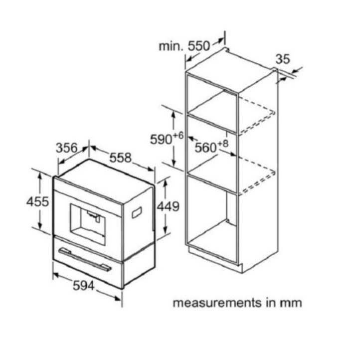 Máy pha cà phê Bosch CTL636ES1 3 Kích thước máy pha cà phê Bosch CTL636ES1