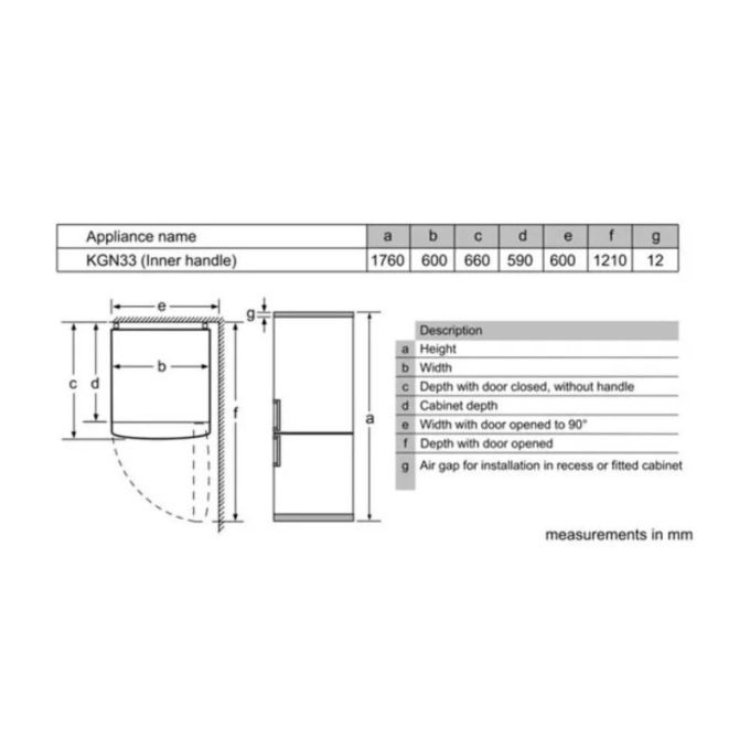 Tủ lạnh Bosch KGN33NW20G cao cấp 4 Kích thước tủ lạnh Bosch KGN33NW20G cao cấp
