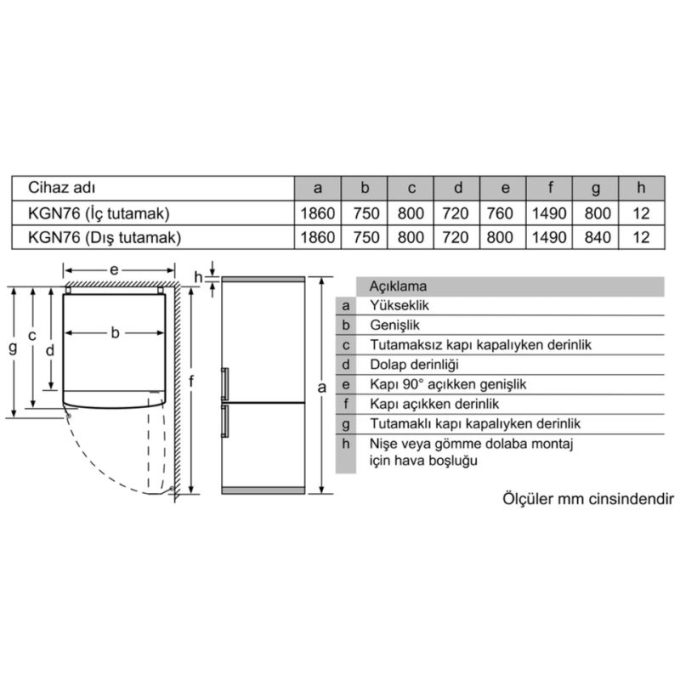 Tủ lạnh Bosch KGN76AI30N 4 Kích thước tủ lạnh Bosch KGN76AI30N