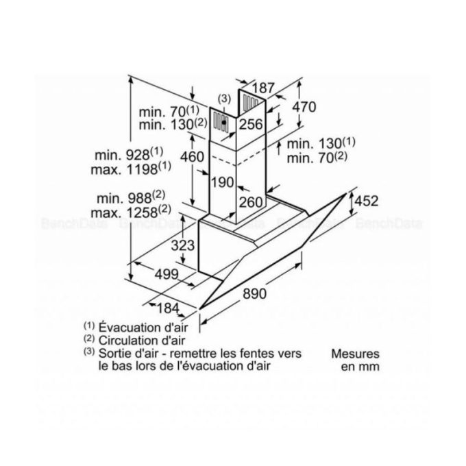 Máy hút mùi Bosch DWK98JQ60 3 kích thước Máy hút mùi Bosch DWK98JQ60