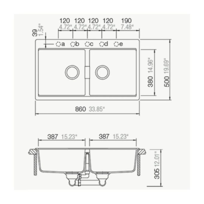 Chậu rửa chén bát Bosch HMH.HORIZONT N200 2 KÍCH THƯỚC CHẬU RỬA CHÉN BÁT BOSCH HMH.HORIZONT N200