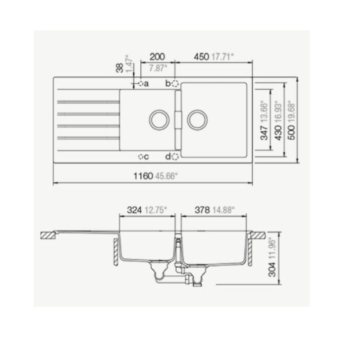 Kích thước chậu rửa bát bosch hmh.Signus d-200 màu đen
