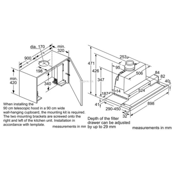 Máy hút âm tủ Bosch HMH.DFS097J50B 90CM 6 Kích thước máy hút âm tủ Bosch HMH.DFS097J50B 90CM