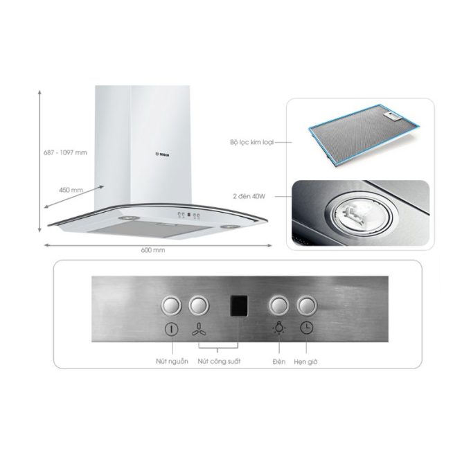 Máy hút mùi treo tường Bosch DWA09E651 3 Hình ảnh máy hút mùi treo tường Bosch DWA09E651