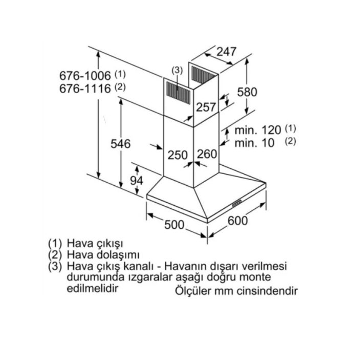 Máy hút mùi treo tường Bosch DWQ66DM50 8 Kích thước máy hút mùi treo tường Bosch DWQ66DM50