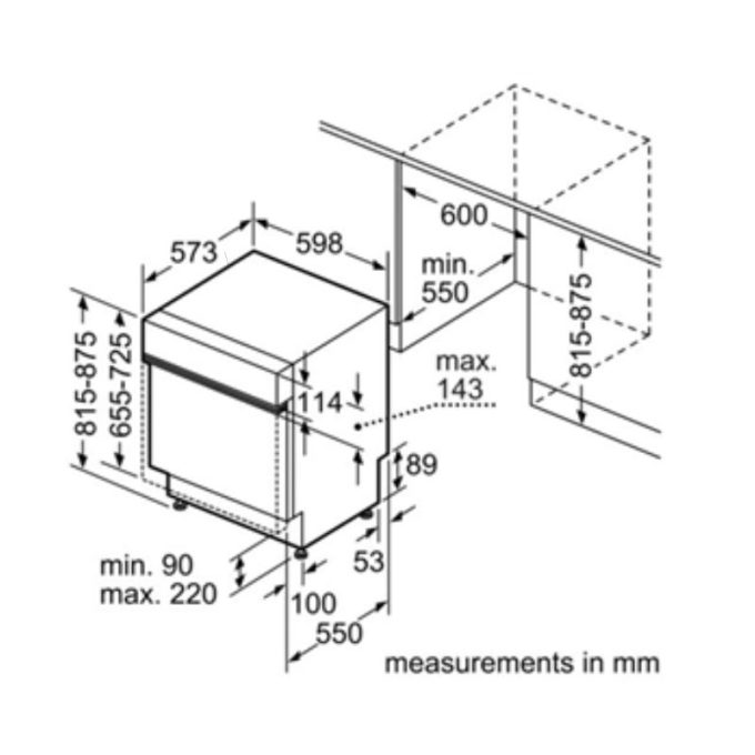 Máy rửa bát âm tủ Bosch SMI57M25EU 4 Kích thước máy rửa bát âm tủ Bosch SMI57M25EU