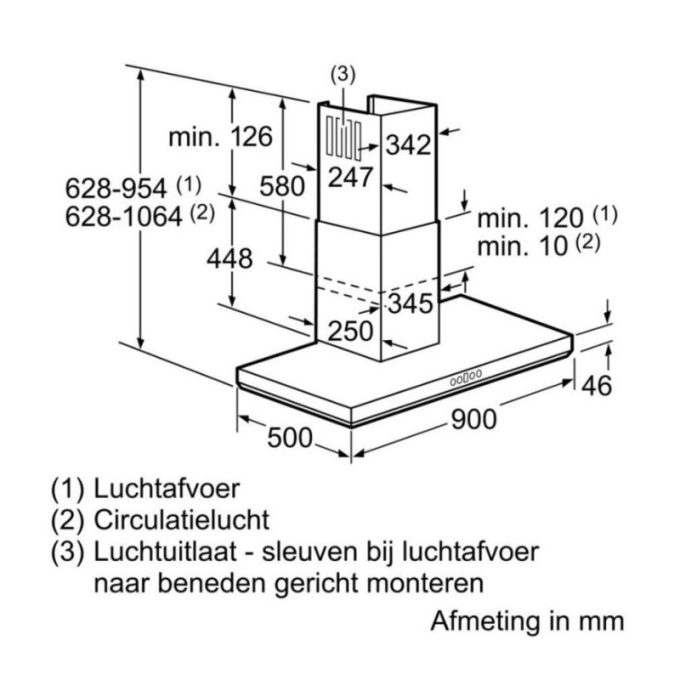 Máy hút mùi treo tường Bosch DWB098E50 5 Kích thước Máy hút mùi treo tường Bosch DWB098E50