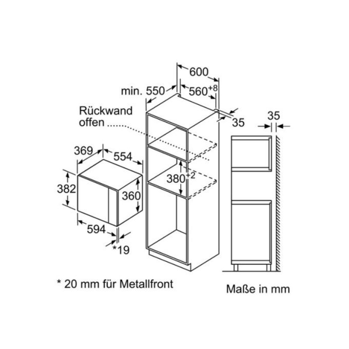 Kích thước Lò vi sóng âm tủ Bosch BEL554MB0